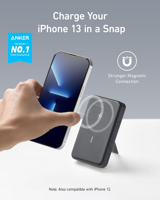 10,000mAh Foldable Wireless Portable Charger with 20W USB-C Power Delivery – MagSafe-Compatible Magnetic Power Bank with Stand for iPhone 12/13/14/15/16 Series - PuriLite