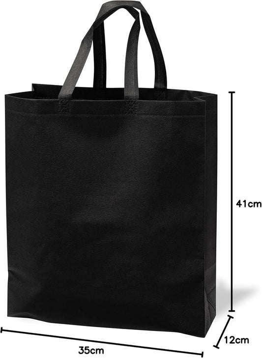 Merangue Reusable Bulk Shopping Bags, Non-Woven, Foldable Grocery Bags, Black, Large, 25 Pack - PuriLite