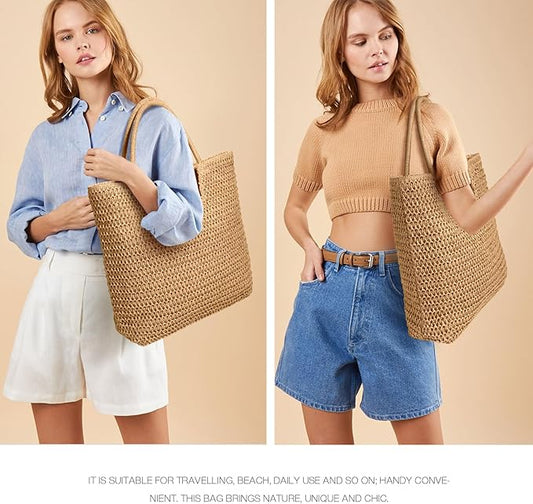 Hommtina Straw Bag Womens Straw Beach Bag Crossbody Shoulder Bags Vacation Purse Straw Purse for Summer