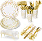 Nkaiso141Pcs White Gold Party Tableware, Party Paper Plates and Cutlery Set Includes Plates Cups Dinnerware Napkins, for Birthday Wedding Babyshower Decorations Supplies-20 Guests