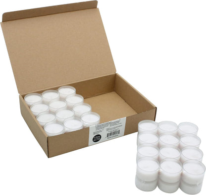 Stonebriar 48 Count White Unscented Smokeless Long Burning Clear Cup Tea Light Candles with 6 to 7 Hour Burn Time