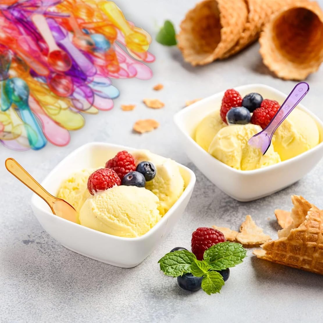 200 Pcs Plastic Spoons, 3 Inch Disposable Mini Colored Taster Spoons, Small Ice Cream Dessert Spoon for Tasting Cake, Yogurt, Jello, Jam, Multi-Color