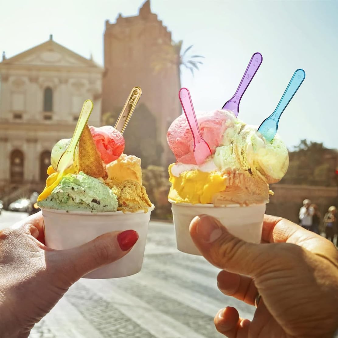 200 Pcs Plastic Spoons, 3 Inch Disposable Mini Colored Taster Spoons, Small Ice Cream Dessert Spoon for Tasting Cake, Yogurt, Jello, Jam, Multi-Color