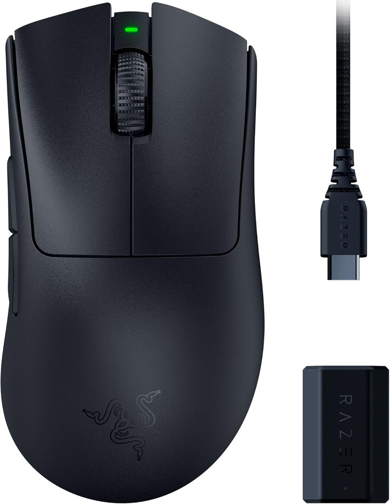 Razer DeathAdder V3 Pro Wireless Gaming Mouse + Hyperpolling Wireless Dongle: 63g Ultra Lightweight - Focus Pro 30K Optical Sensor - Optical Switches Gen-3-5 Programmable Buttons - Black