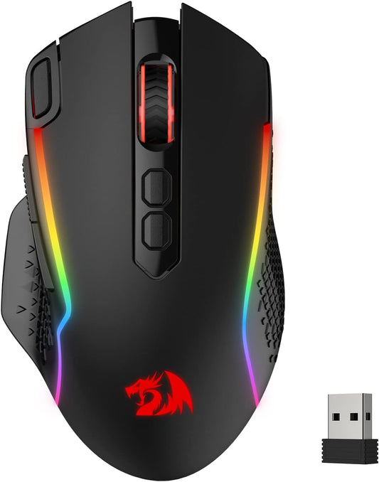 Redragon M810 Pro Wireless Gaming Mouse, 10000 DPI Wired/Wireless Mouse w/Rapid Fire Key, 8 Macro Buttons, 45-Hour Durable Power Capacity and RGB Backlit for PC/Mac/Laptop