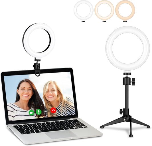 Desk Ring Light for Zoom Meetings - Video Conference Lighting Kit for Laptop Computer, 6” Clip on Table LED Light Lamp with Tripod Stand for Video Recording, Remote Working, Gaming, Vlogging