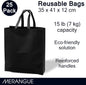 Merangue Reusable Bulk Shopping Bags, Non-Woven, Foldable Grocery Bags, Black, Large, 25 Pack