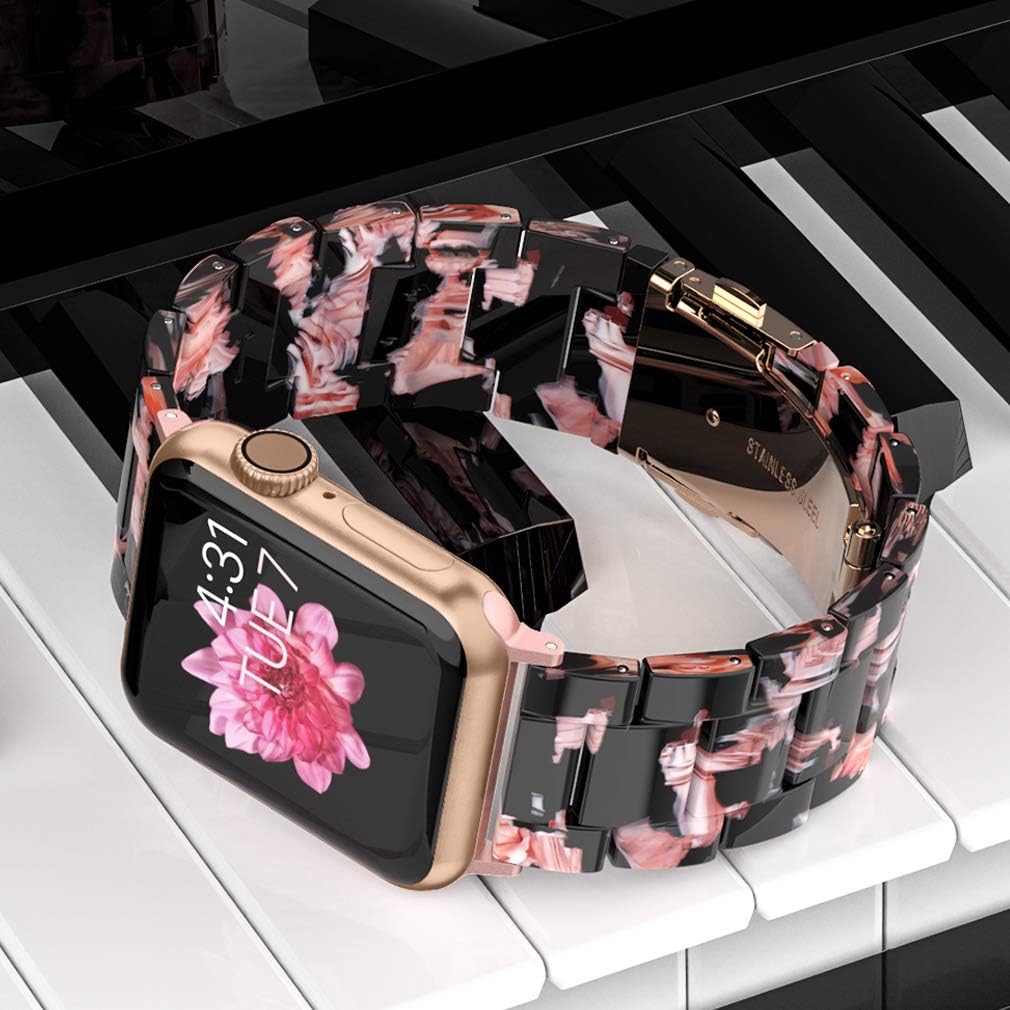 Wearlizer Resin Link Band Compatible with Apple Watch Bands 38/40/41/42mm Women, Lightweight Resin iWatch Bands Straps Dressy Bracelet for Apple Watch Band Series 10/9/8/7/6/5/4/3/2/1/SE, Floral