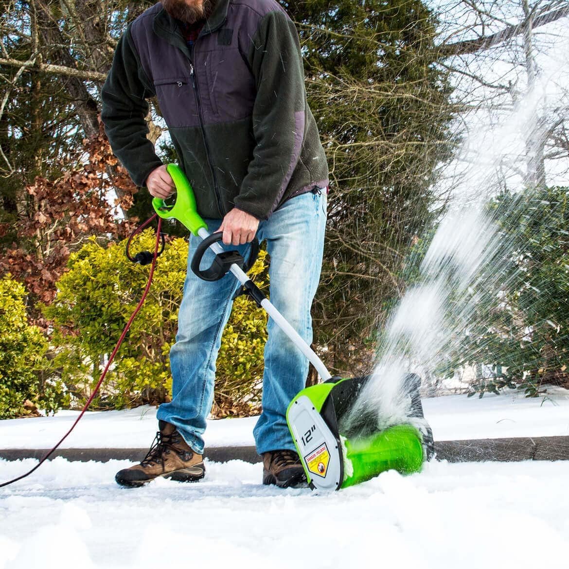 8 Amp Electric Snow Shovel – 12-Inch Corded Snow Thrower – 20ft Snow Discharge – Lightweight Snow Removal Tool - PuriLite