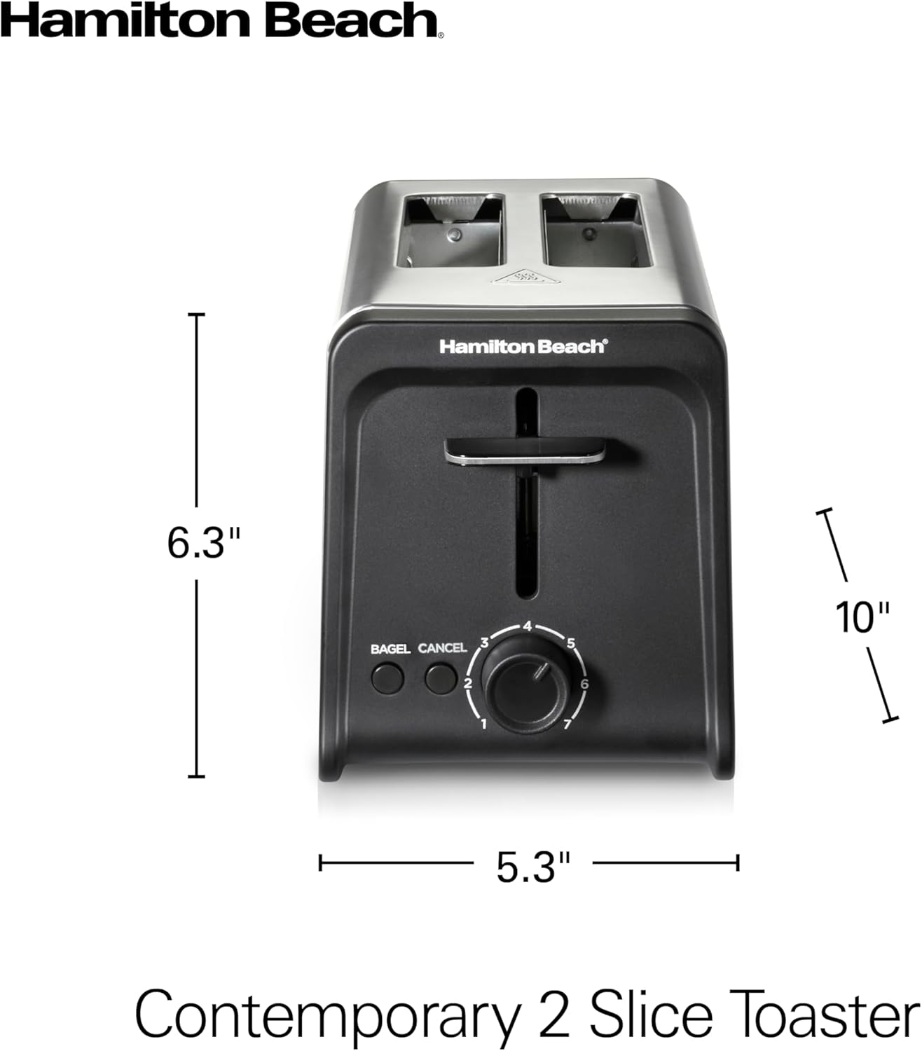 Hamilton Beach Contemporary 2 Slice Toaster with Wide Slots, Bagel Function, Toast Boost, Auto Shutoff, 22997FG
