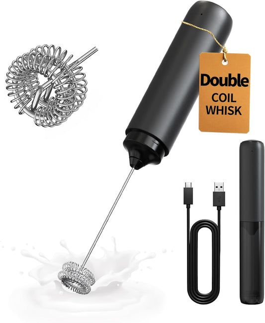 Rechargeable Handheld Milk Frother with Dual Spring Whisk, Portable Electric Drink Mixer for Coffee, Latte, Cappuccino, Matcha and Hot Chocolate - PuriLite