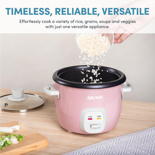 Aroma Housewares 4-Cups (Cooked) / 1Qt. Rice & Grain Cooker (ARC-302NGP), Pink - PuriLite