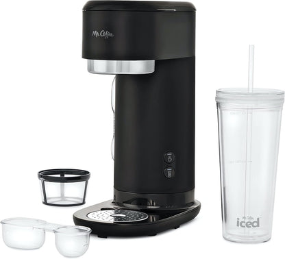 Mr. Coffee Iced and Hot Coffee Maker, Single Serve Coffee Machine with 22-Ounce (591 mL) Tumbler and Reusable Coffee Filter, Black