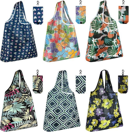 MIAHART 6 Pack Reusable Grocery Bags Foldable Shopping Bags Waterproof Nylon Grocery Bags Reusable Shopping Bags