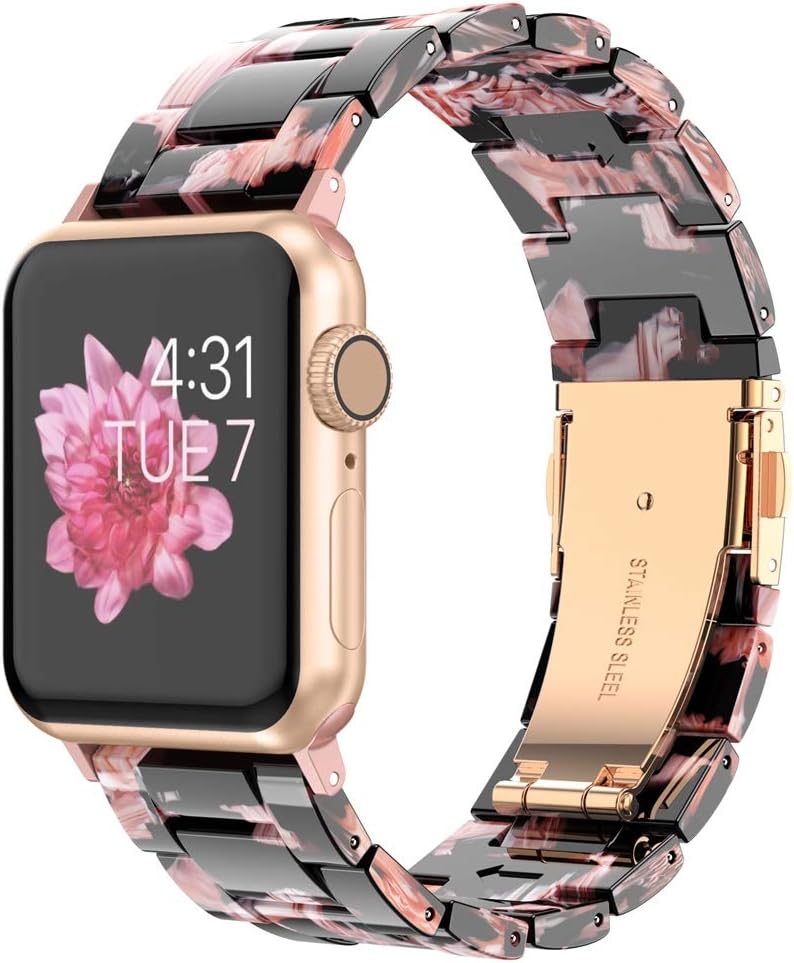 Wearlizer Resin Link Band Compatible with Apple Watch Bands 38/40/41/42mm Women, Lightweight Resin iWatch Bands Straps Dressy Bracelet for Apple Watch Band Series 10/9/8/7/6/5/4/3/2/1/SE, Floral