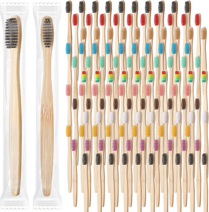 Sieral 240 Pcs Bamboo Toothbrushes Charcoal Toothbrushes Soft Bristle Toothbrush Natural Manual Toothbrushes for Toddler Teens Kids Adults Home Travel, Individually Wrapped Colorful, General Style