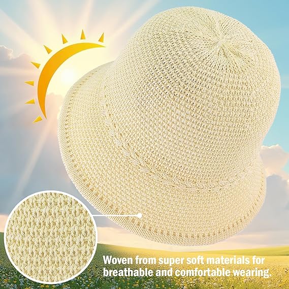 EINSKEY Women's Crochet Bucket Hat, Faux Straw Weaving Sun Hat Packable Mesh Woven Soft Lightweight Beach Hat