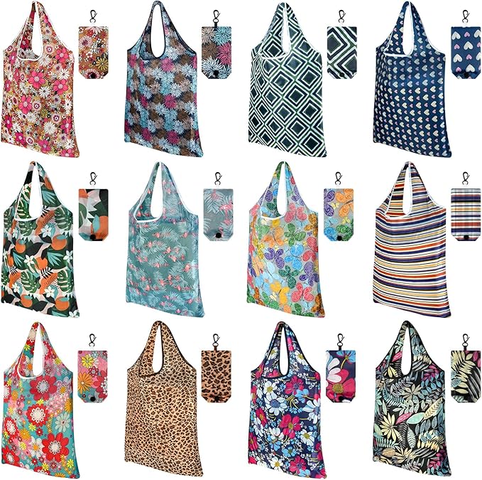 FEPITO Reusable Grocery Bags Shopping Bags 50LBS Foldable Fashion Bags Waterproof Nylon Reusable Grocery Bags