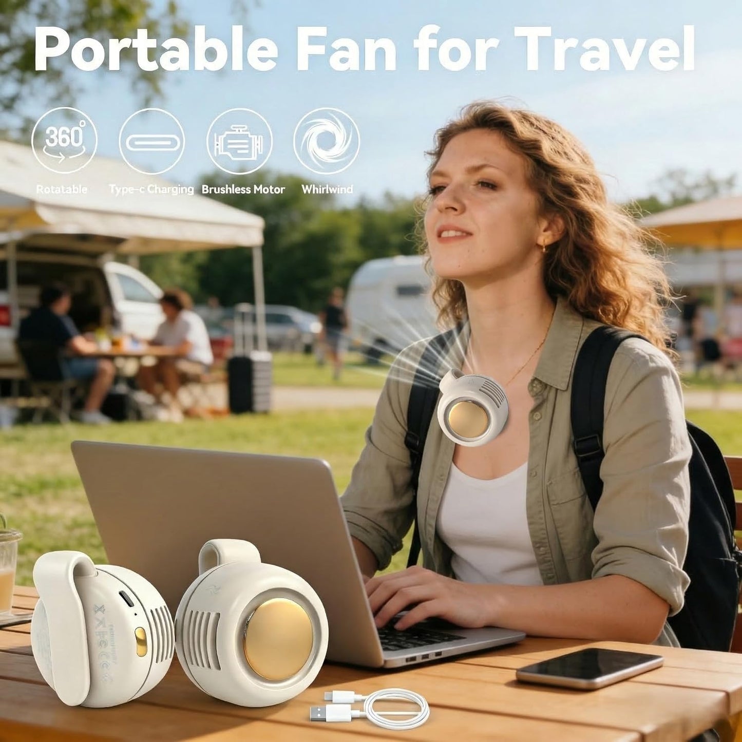 Portable Rechargeable Clip-On Bladeless Mini Fan with 3-Speed Settings, Ultra Quiet Personal Cooling Fan, Hands-Free Waist & Neck Clip Design for Travel, Office, Outdoor Activities and Daily Use