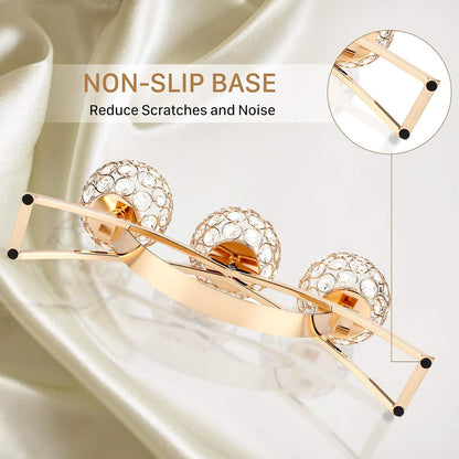3 Arms Crystal Candle Holders, European Classic Romantic Arch Iron Crystal Ball Candle Stand Centerpieces for Wedding Valentines Day, Dinning Room Table Decoration (Gold)