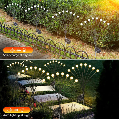 Solar Firefly Garden Lights 4 Pack, Waterproof Swaying LED Outdoor Pathway Lights with 2 Lighting Modes, Solar-Powered Landscape Decor, Warm White