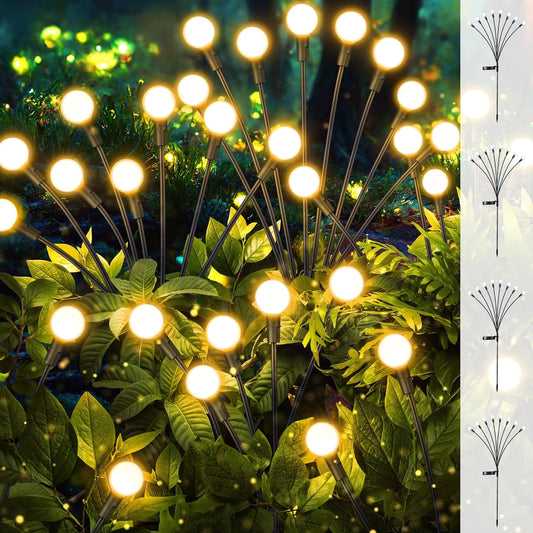 Solar Firefly Garden Lights 4 Pack, Waterproof Swaying LED Outdoor Pathway Lights with 2 Lighting Modes, Solar-Powered Landscape Decor, Warm White