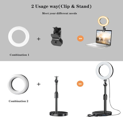 USB Desk Ring Light with Adjustable Stand, Dimmable LED Lighting for Video Calls, Live Streaming, Makeup, Photography and Content Creation