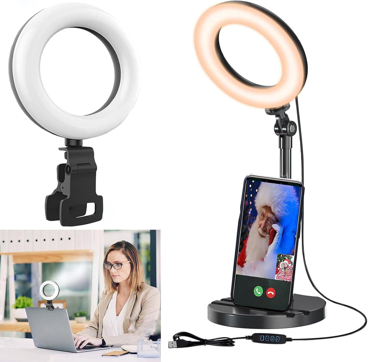 USB Desk Ring Light with Adjustable Stand, Dimmable LED Lighting for Video Calls, Live Streaming, Makeup, Photography and Content Creation