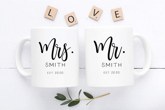 Tee cup,Mr. and Mrs. Mug,Couple Mug,Engagement Gift,Couple Gift,Bride Groom Gift,Valentines Day Mug,Gift for Spouse,Mr est 2020,Mrs est 2020,Halloween Mug,White - PuriLite