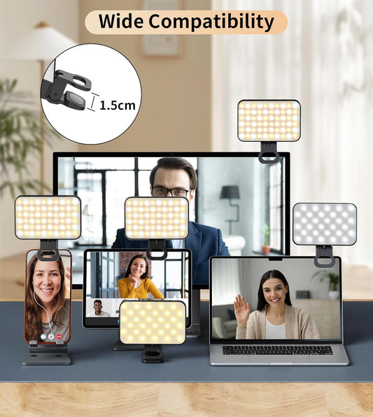 Rechargeable 60 LED Clip-On Selfie Light, Portable Dimmable Phone and Laptop Light for Video Calls, Streaming, Photography and Makeup