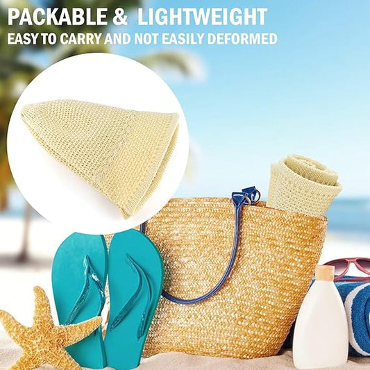 EINSKEY Women's Crochet Bucket Hat, Faux Straw Weaving Sun Hat Packable Mesh Woven Soft Lightweight Beach Hat