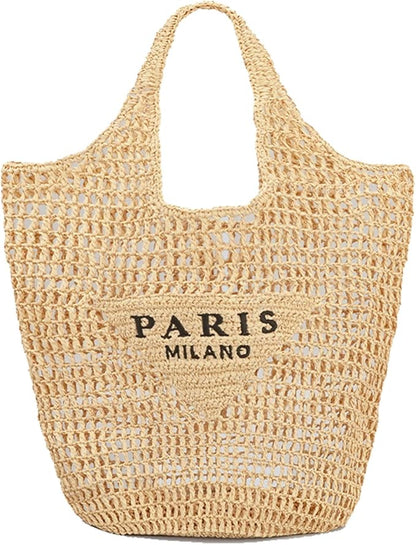 POOOPSSD New Woven Bag, Straw Mesh Tote Bag, Beach, Shoulder Bag, Hobo Women, Foldable Large Capacity, for Holiday.