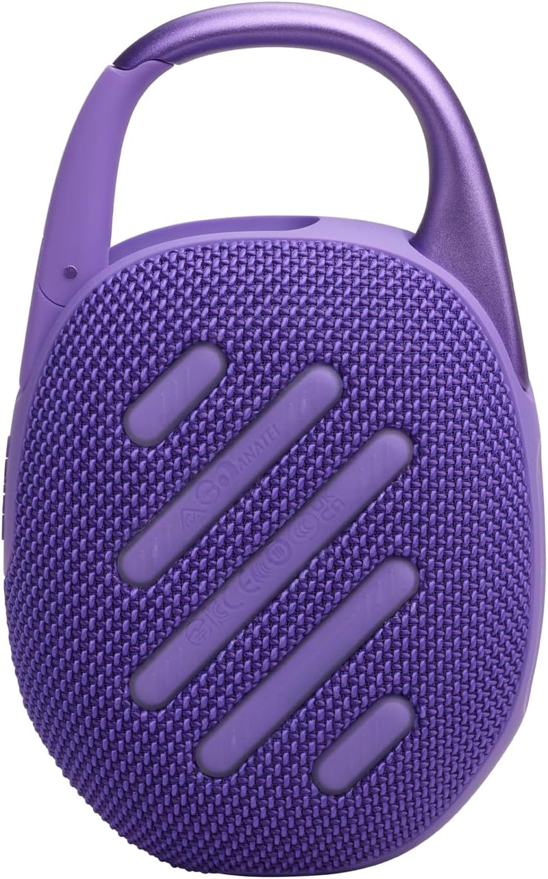 JBL Clip 5 - Ultra-Portable, Waterproof and Dustproof Bluetooth Speaker, Integrated Carabiner, Up to 12 Hours of Play, Made in Part with Recycled Materials (Purple)