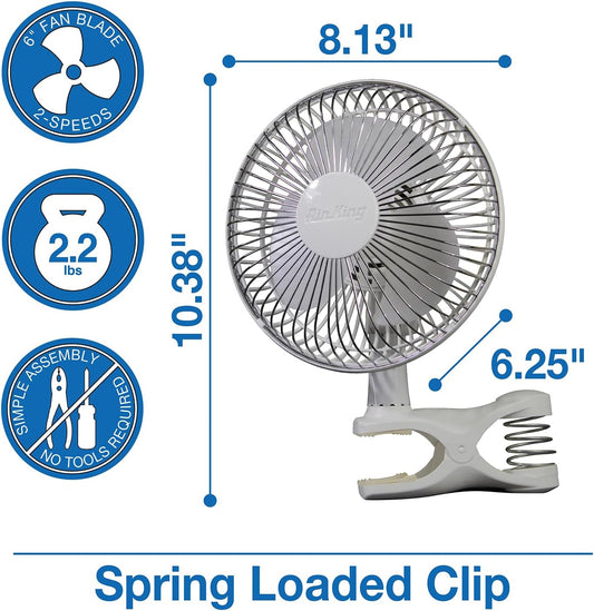 Lasko 9145 Personal Fan W/Clip- 6 Inch- White - PuriLite