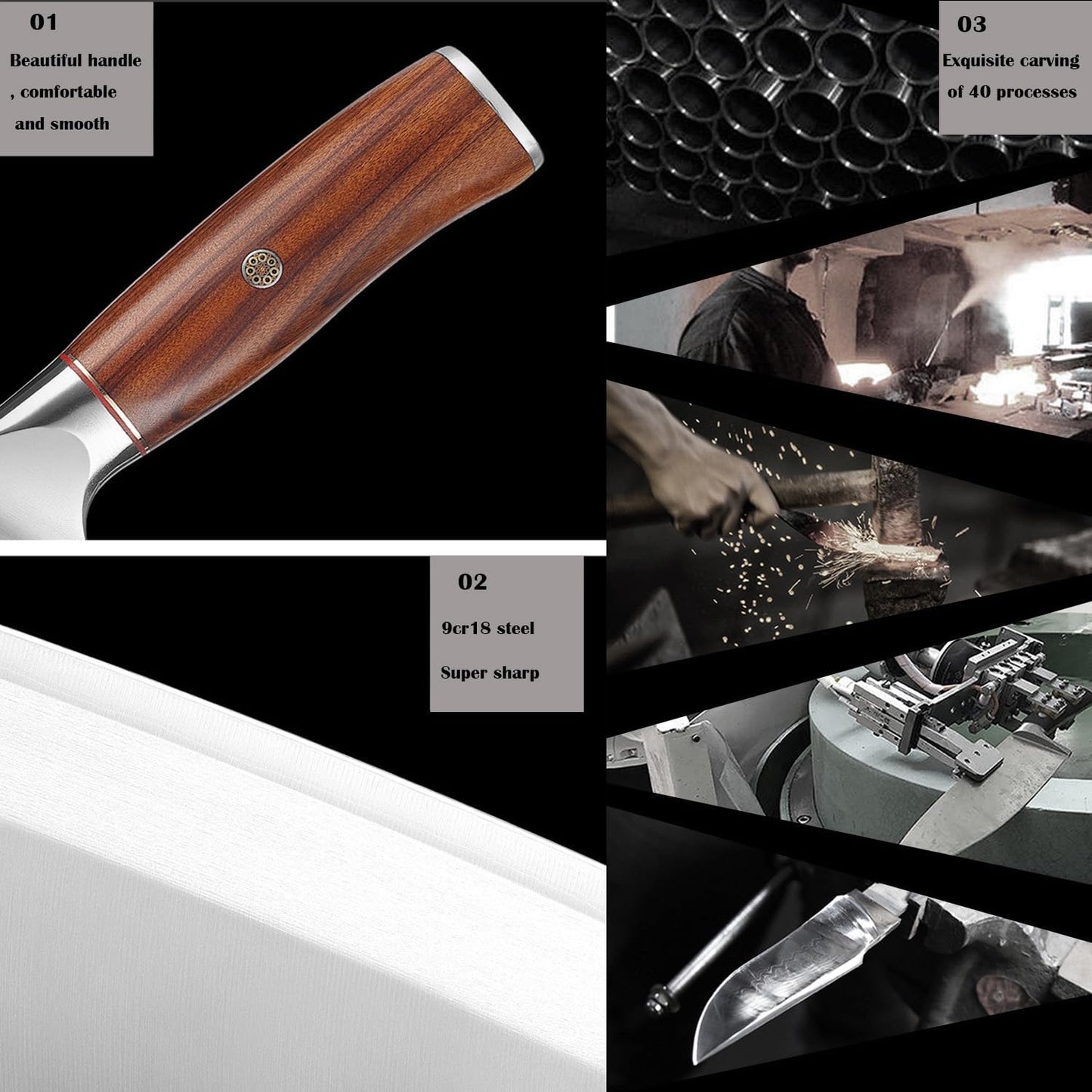 Professional Chinese Chef Knife High Carbon Fiber Stainless Steel Kitchen Knife for Super Sharp Blade (8" Chinese Chef's Knife)