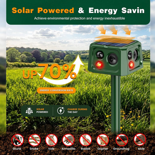 Solar Ultrasonic Animal Repellent with Motion Sensor, Waterproof Outdoor Pest Deterrent for Gardens, Lawns, Farms and Yards