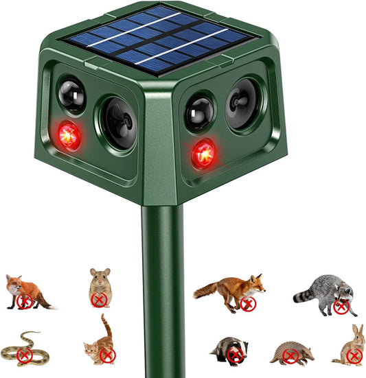 Solar Ultrasonic Animal Repellent with Motion Sensor, Waterproof Outdoor Pest Deterrent for Gardens, Lawns, Farms and Yards