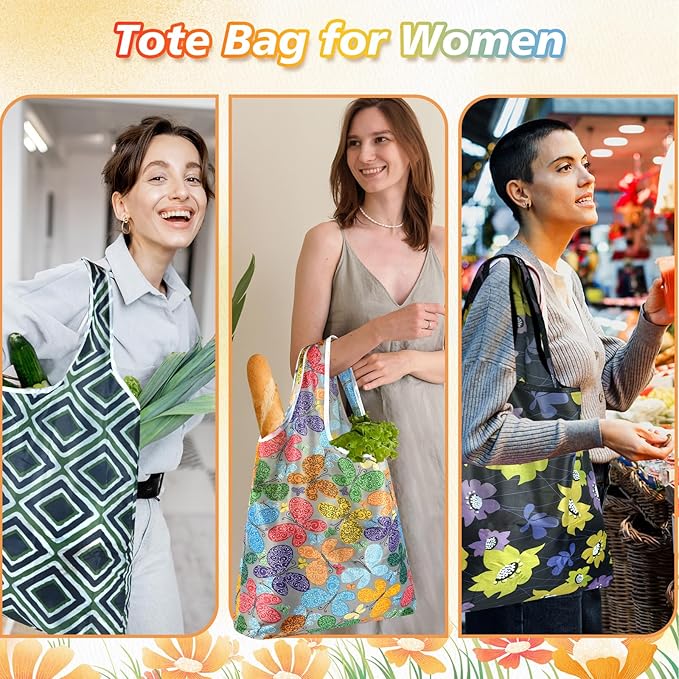 MIAHART 6 Pack Reusable Grocery Bags Foldable Shopping Bags Waterproof Nylon Grocery Bags Reusable Shopping Bags