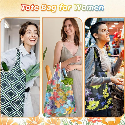 MIAHART 6 Pack Reusable Grocery Bags Foldable Shopping Bags Waterproof Nylon Grocery Bags Reusable Shopping Bags