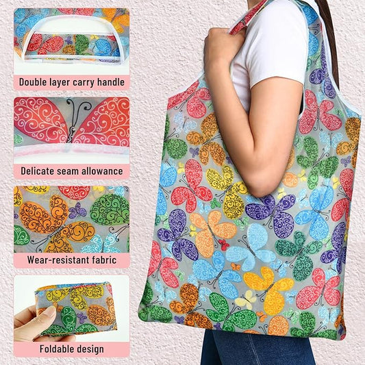 FEPITO Reusable Grocery Bags Shopping Bags 50LBS Foldable Fashion Bags Waterproof Nylon Reusable Grocery Bags