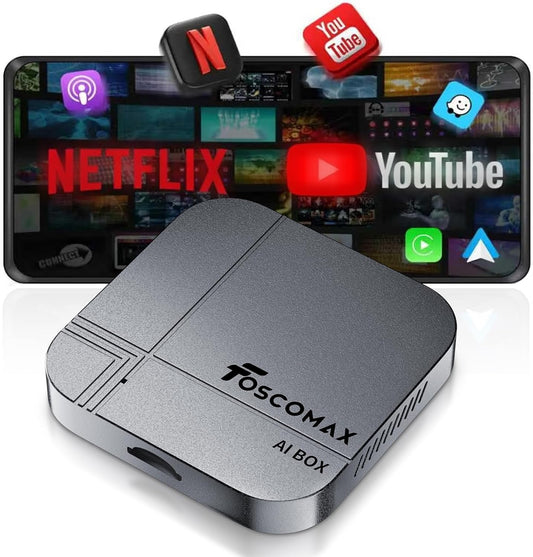 3-in-1 Wireless CarPlay & Android Auto AI Box – Streaming Adapter for Netflix, YouTube, TikTok, Dual-Band WiFi, Plug & Play for Cars with OEM Wired CarPlay/Android Auto