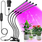 Sondiko Full Spectrum Grow Light for Indoor Plants – 4-Head LED with Auto Timer, 9-Level Dimmer & Flexible Gooseneck - PuriLite