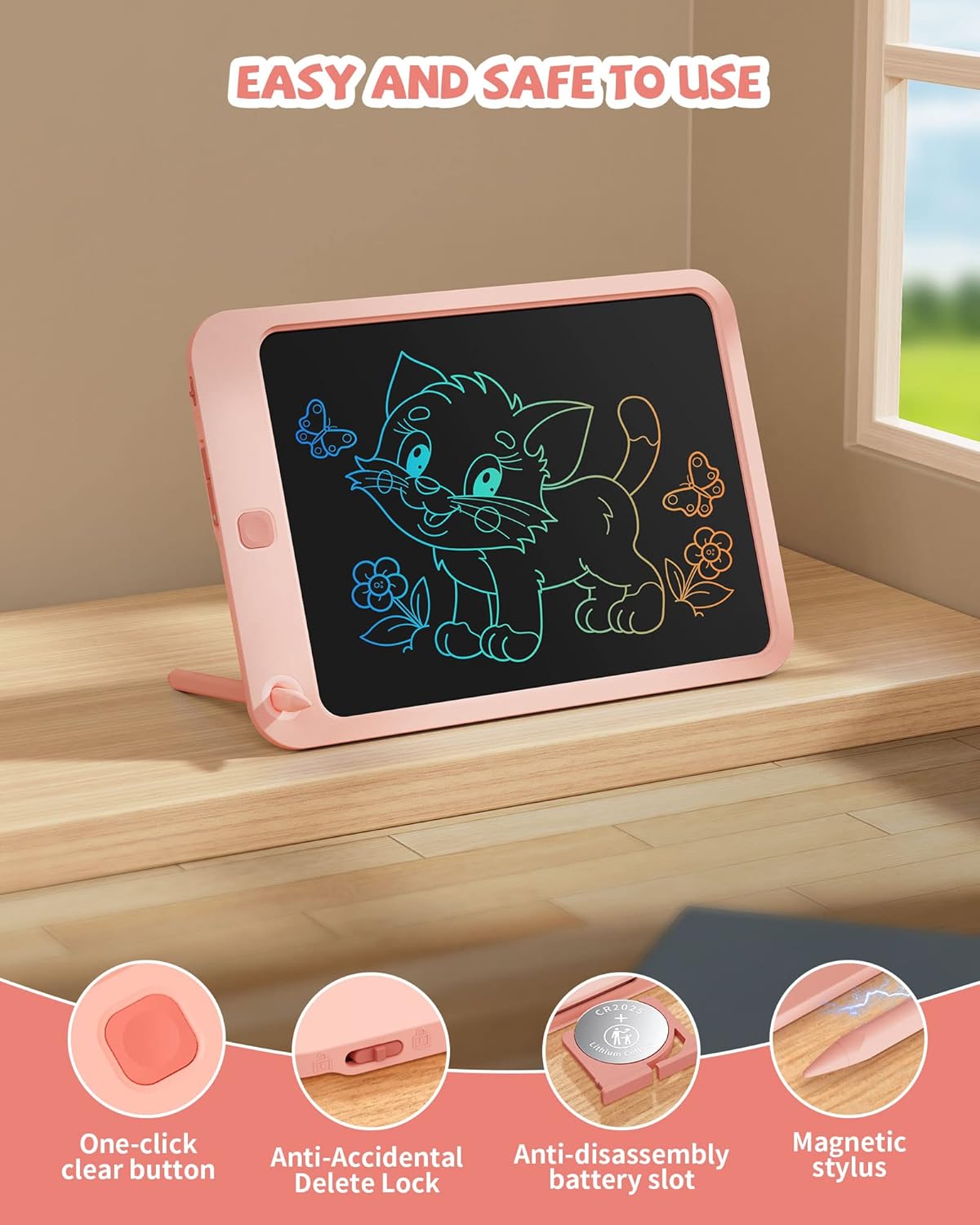 10-Inch Colorful LCD Writing Tablet – Electronic Doodle Board, Drawing & Memo Pad for Kids, Toddlers, and Travel Educational Fun