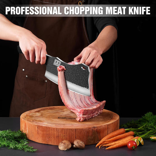 Cleaver Knife, ENOKING Meat Cleaver Hand Forged Serbian Chefs Knife German High Carbon Stainless Steel Butcher Knife for Meat Cutting with Full Tang and Gift Box, Chinese Cleaver for Kitchen & Outdoor