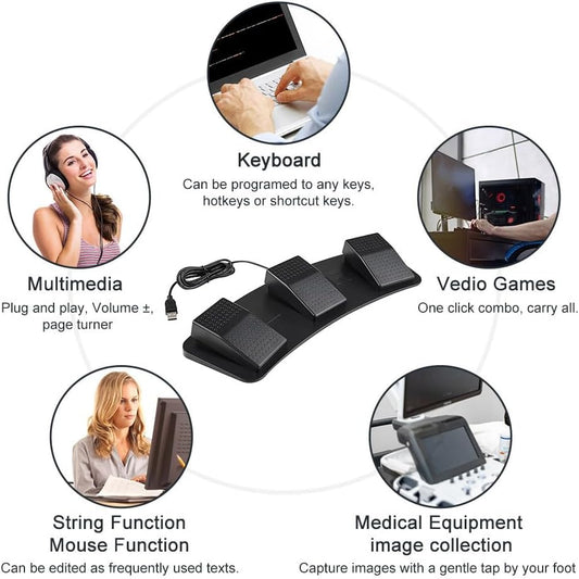 Foot Pedal PC Triple Foot Switch Programmable Keyboard Customized Hotkey Video Game Office Equipment Control HID - PuriLite