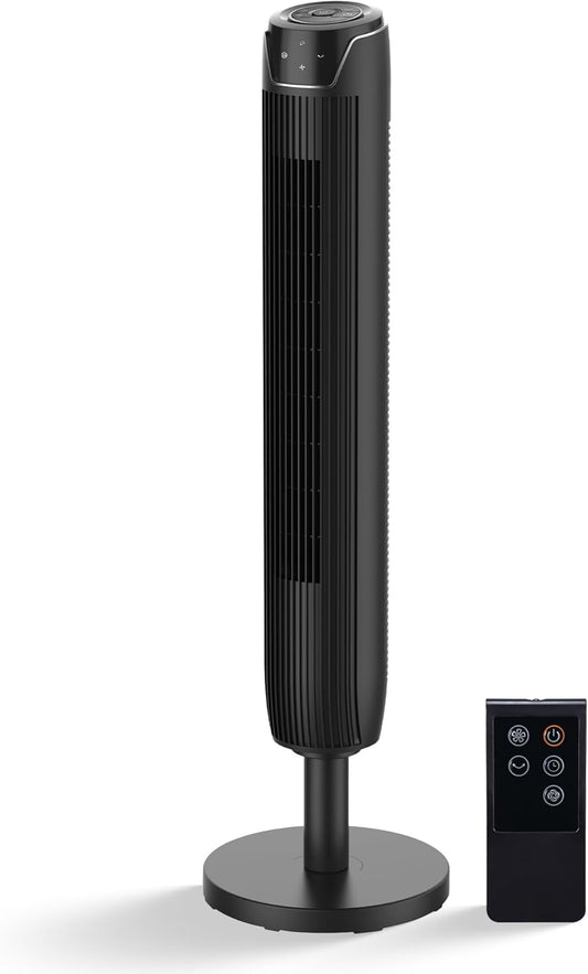 Senville 42" Oscillating Tower Fan for Bedroom, Remote, Bladeless, Quiet, 3 Modes, 7-Hour Timer, LED Display, Black