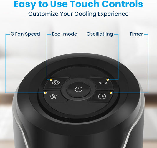 Senville 42" Oscillating Tower Fan for Bedroom, Remote, Bladeless, Quiet, 3 Modes, 7-Hour Timer, LED Display, Black - PuriLite
