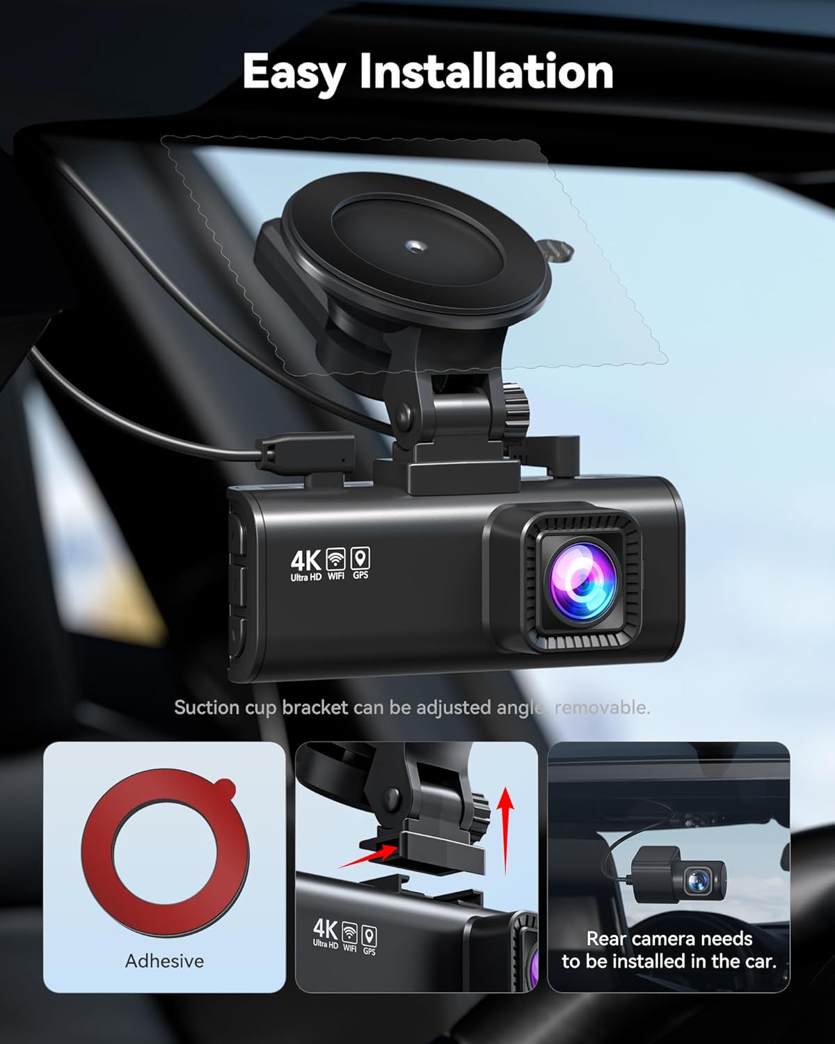 REDTIGER 4K Dash Cam Front and Rear with STARVIS 2, 5.8GHz Wi-Fi Dash Camera for Cars, 128GB Card Included, GPS, 3.18”IPS Screen, Night Vision, 170°Wide Angle, WDR, 24H Parking Mode(F7NP)