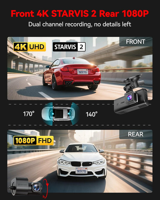 REDTIGER 4K Dash Cam Front and Rear, STARVIS 2 Sensor, Touch Screen 3.18", Voice Control, 20MB/s 5.8GHz WiFi 6 Car DashCam with 128GB Card, GPS, Night Vision, Emergency Lock, Parking Mode(F7N Touch)
