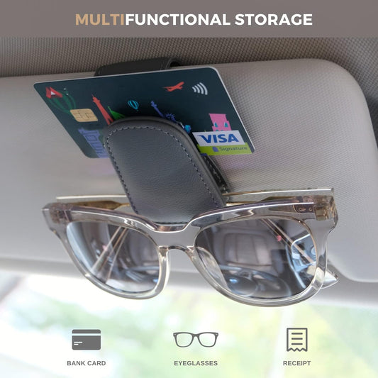 Magnetic Leather Sunglass Holder, Eyeglass Hanger Clip for Car Sun Visor, Suitable for Different Size Eyeglasses (Black)